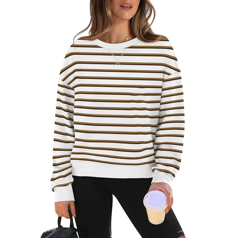 Damen lässiger Sweatshirt mit modernem Streifenmuster und Rundhalsausschnitt Krohn-e