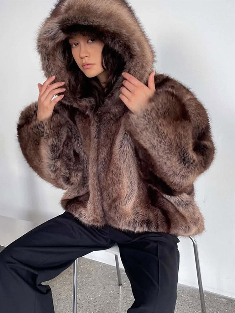 Damen Kuschelige Kunstpelzjacke mit Kapuze Krohn-e