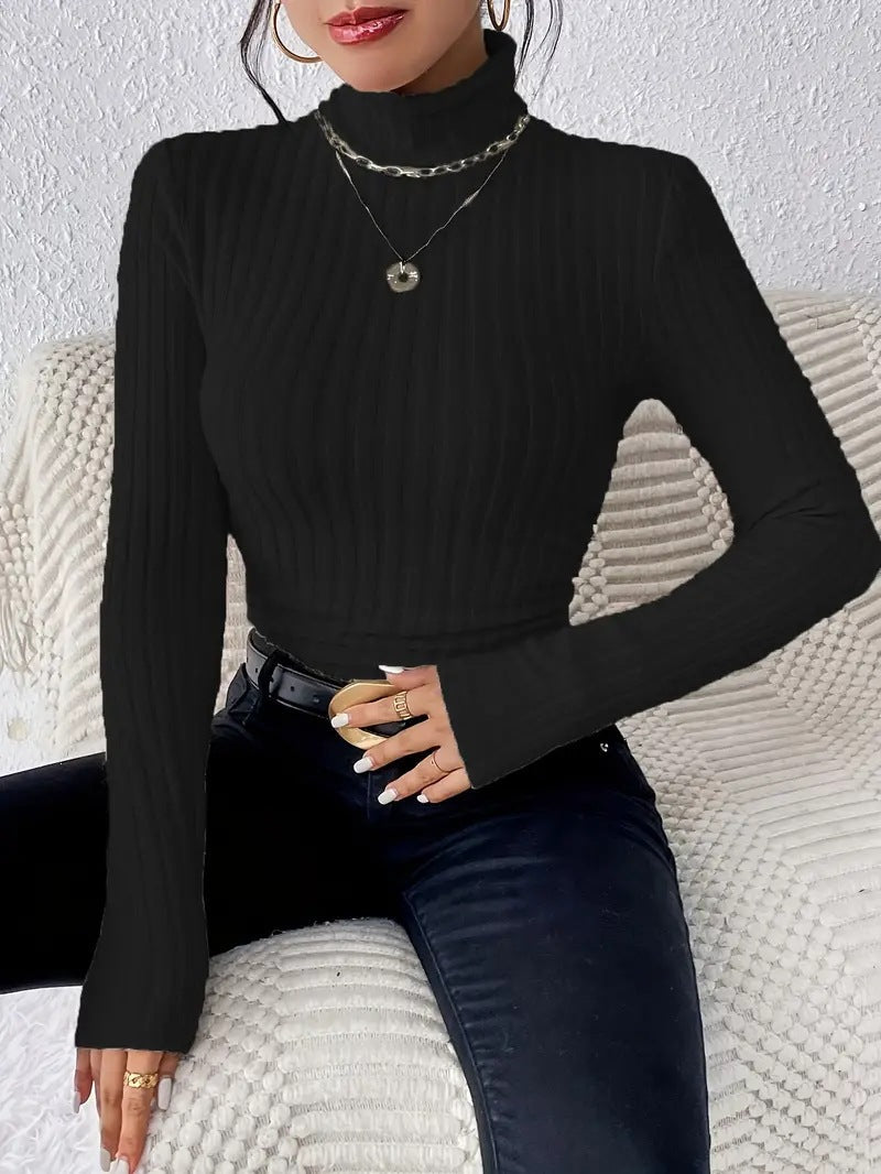 Damen Langarm Rollkragenpullover aus feinem Rippstrick Krohn-e