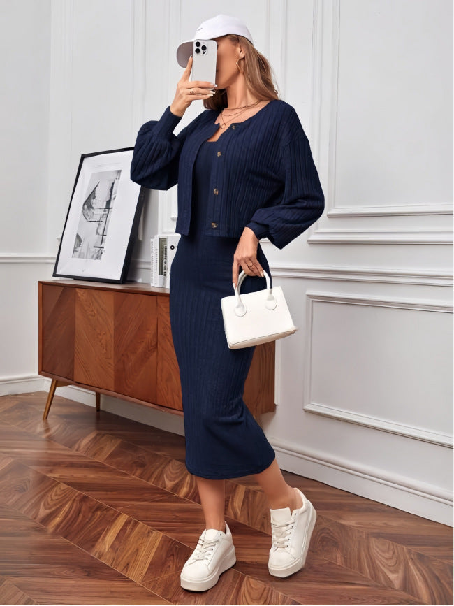 Damen Strick-Outfit mit Knopfleiste und Bündchen Krohn-e