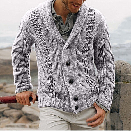 Herren Strickjacke mit modernem Kabelmuster und großem Schalkragen Krohn-e