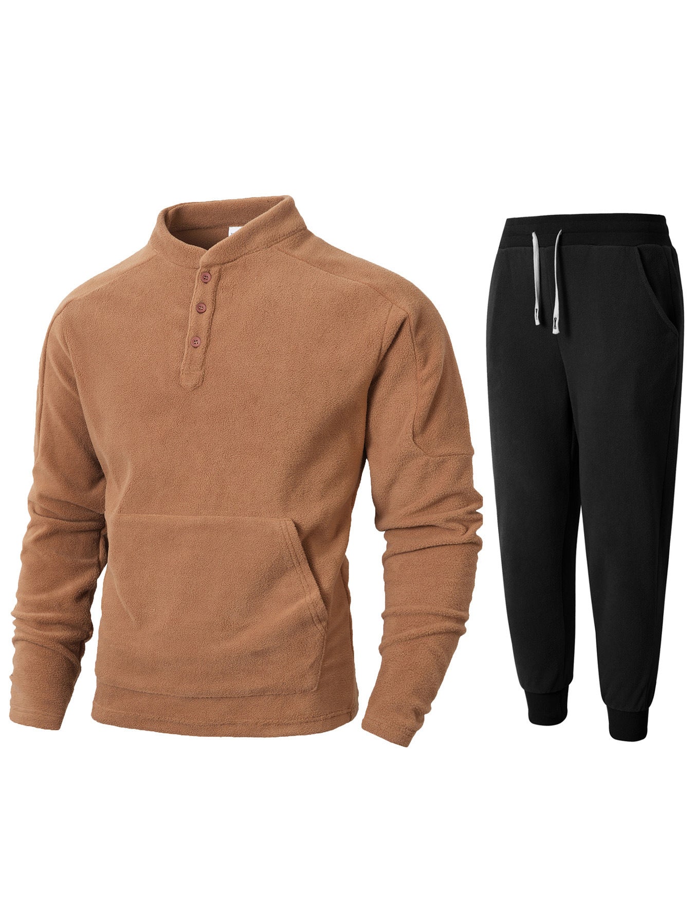 Herren kuscheliges Fleece- Trainingsanzug-Set mit Knopfleiste und praktischen Taschen Krohn-e