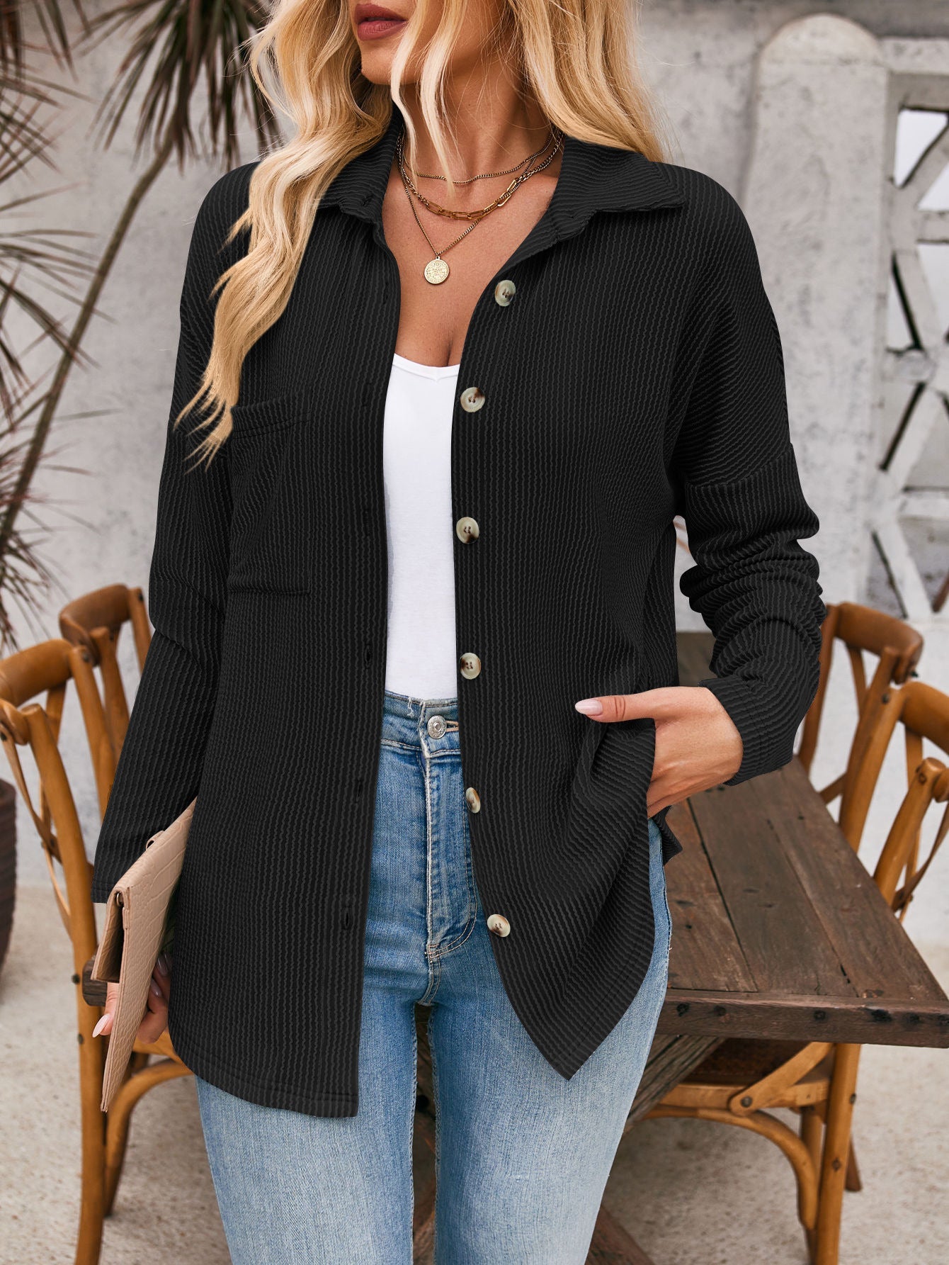 Damen Strickjacke mit strukturiertem Material und bequemen Taschen Krohn-e