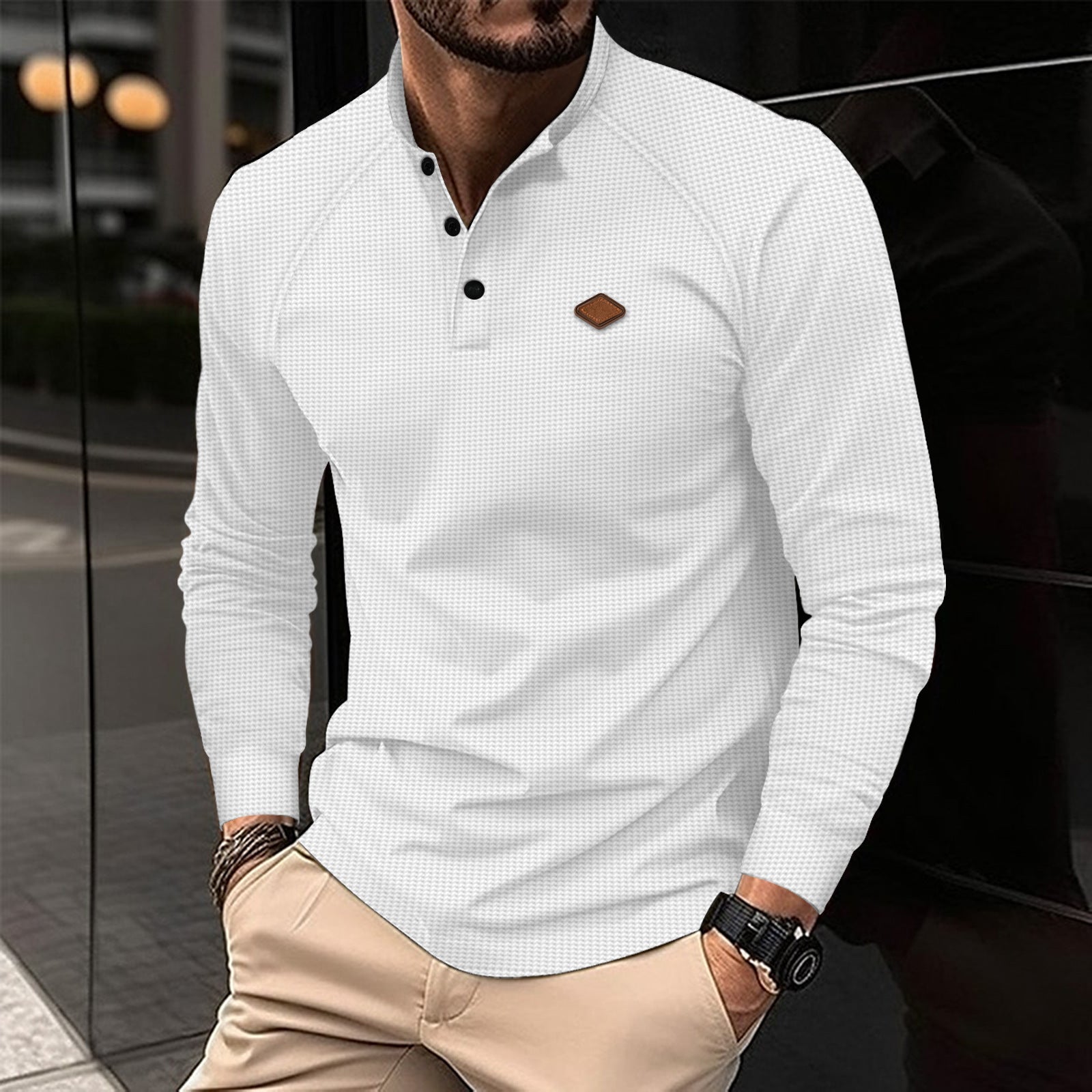 Herren Langarmshirt mit subtilen Muster und modischem Kragen Krohn-e