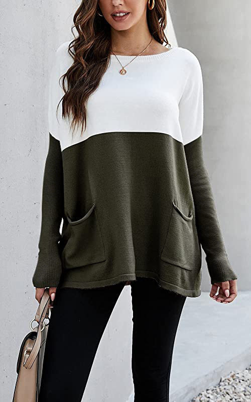 Damen Strickpullover mit großen Fronttaschen und kontrastiertem Design Krohn-e