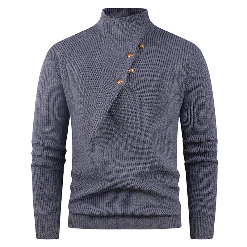 Herren Strickpullover mit modernem Stehkragen und dekorativen Knöpfen Krohn-e