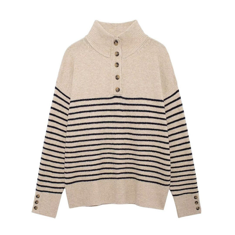 Damen Strickpullover mit hochgeschlossenem Kragen und Knopfdetails Krohn-e