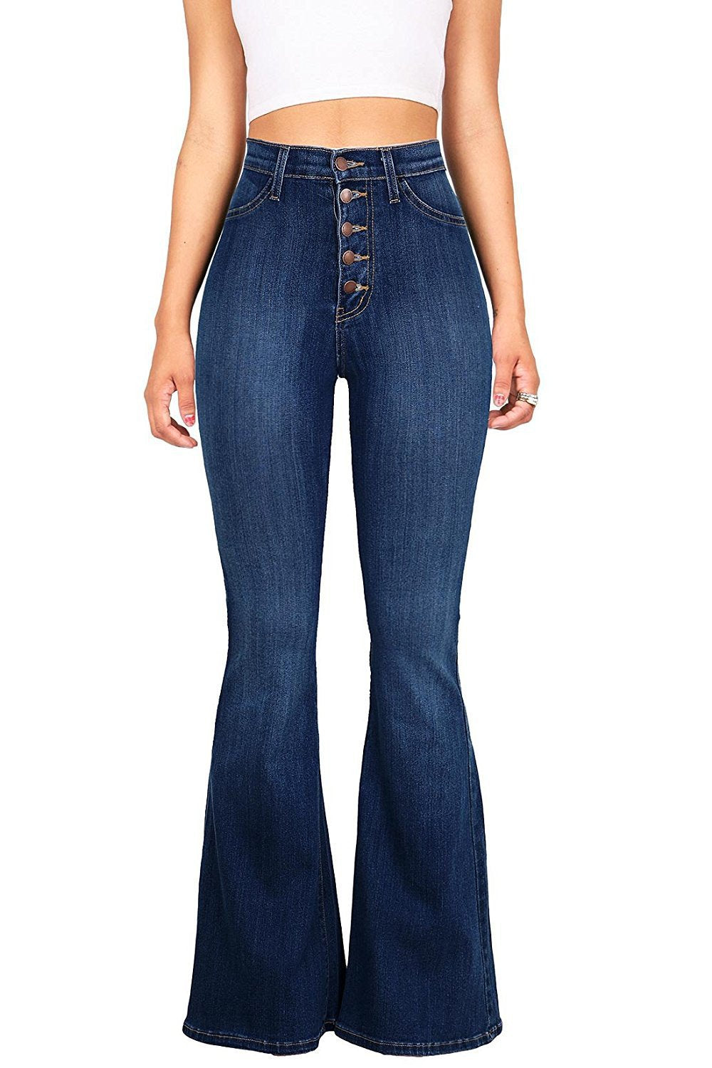 Damen Flared Jeans mit hohem Bund und dekorativer Knopfleiste Krohn-e