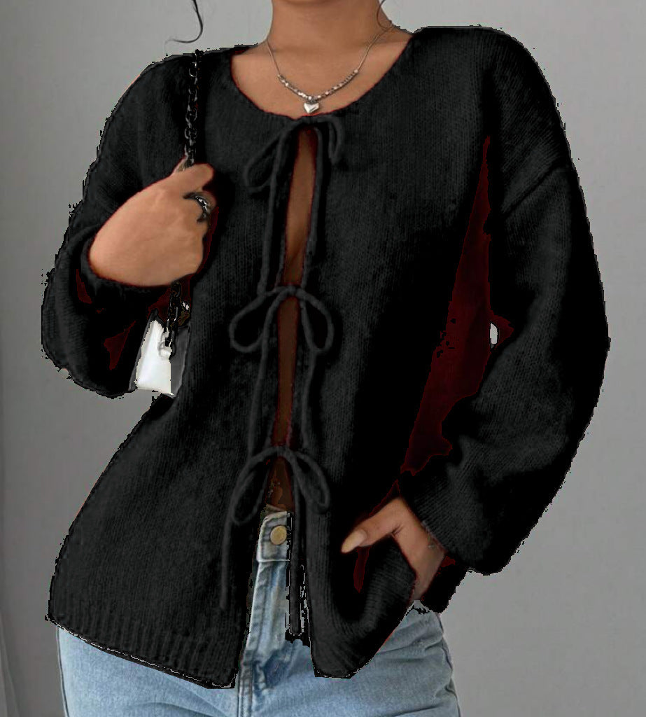 Damen Oversized Strickpullover mit dekorativem Schnürdetail Krohn-e