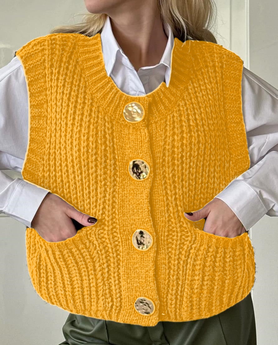 Damen gemütliche Strickweste mit großen Knöpfen und praktischen Taschen Krohn-e
