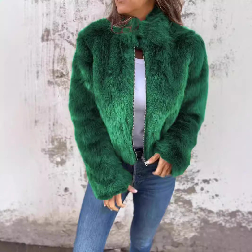 Damen kuschelige Fleecejacke mit hohem Kragen und Reißverschluss Krohn-e