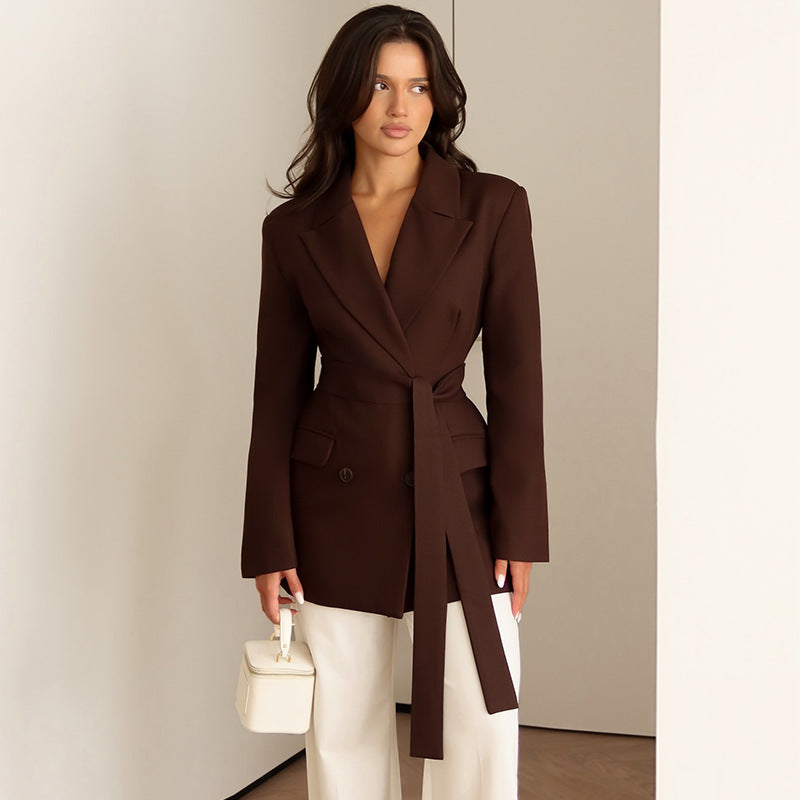 Damen eleganter taillierter Blazer mit Schal Krohn-e