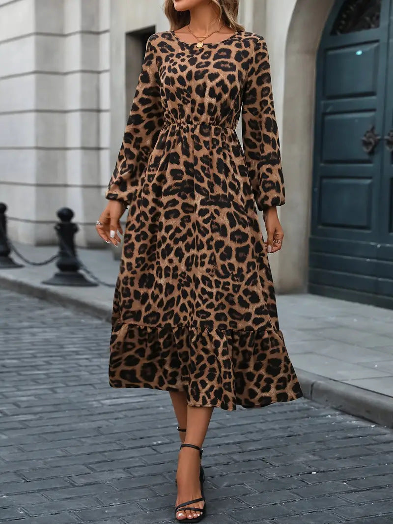 Damen Maxikleid mit tierischem Muster und fließendem Schnitt Krohn-e