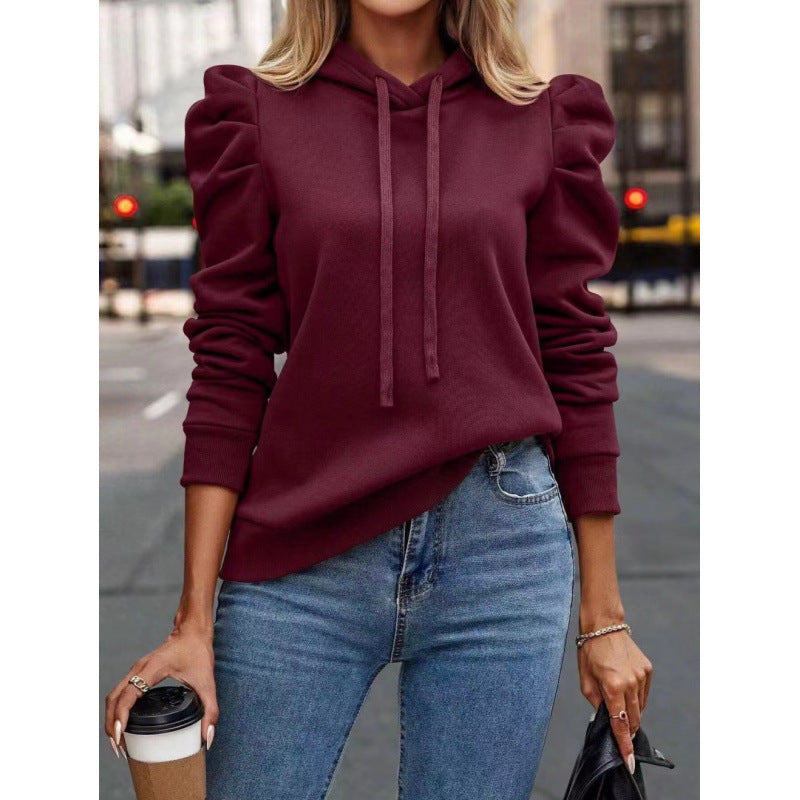 Damen modischer Kapuzenpullover mit Puffärmeln und praktischen Taschen Krohn-e