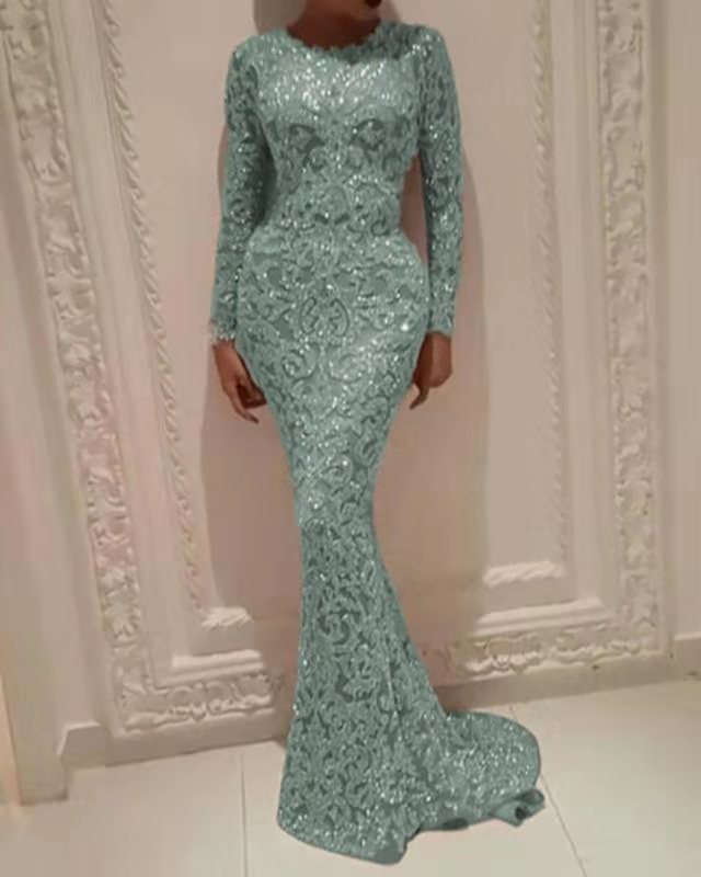 Damen Glamouröses Hochzeitskleid mit funkelnden Pailletten und langen Ärmeln Krohn-e