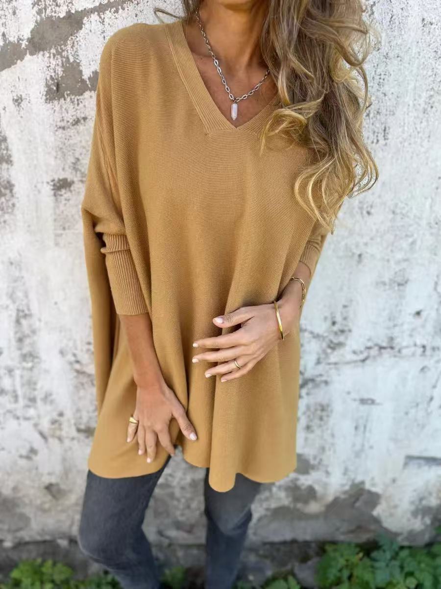 Damen Oversized V-Ausschnitt Pullover im luftigen Design Krohn-e