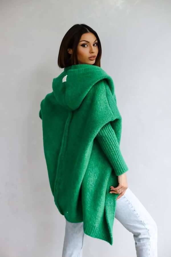 Damen kuschelige Strickjacke mit Kapuze und offenem Schnitt Krohn-e