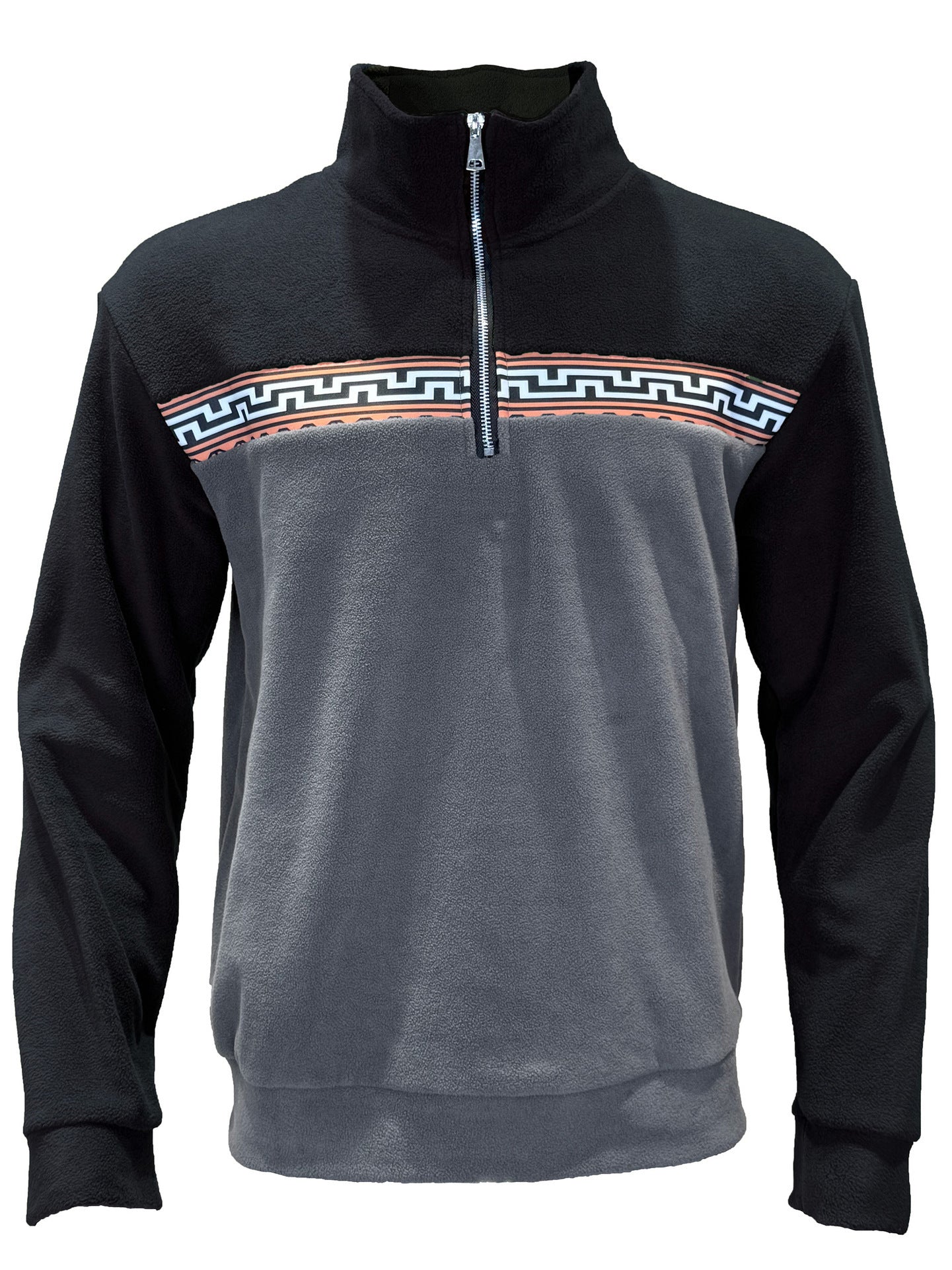 Herren Fleece-Pullover mit stylishem Stehkragen und farblich abgesetztem Muster Krohn-e
