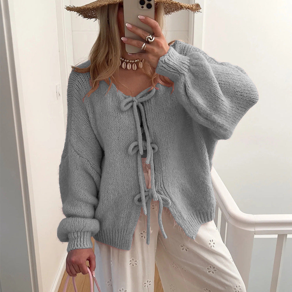 Damen Kuscheliger Strickcardigan mit dekorativen Bindebändern Krohn-e