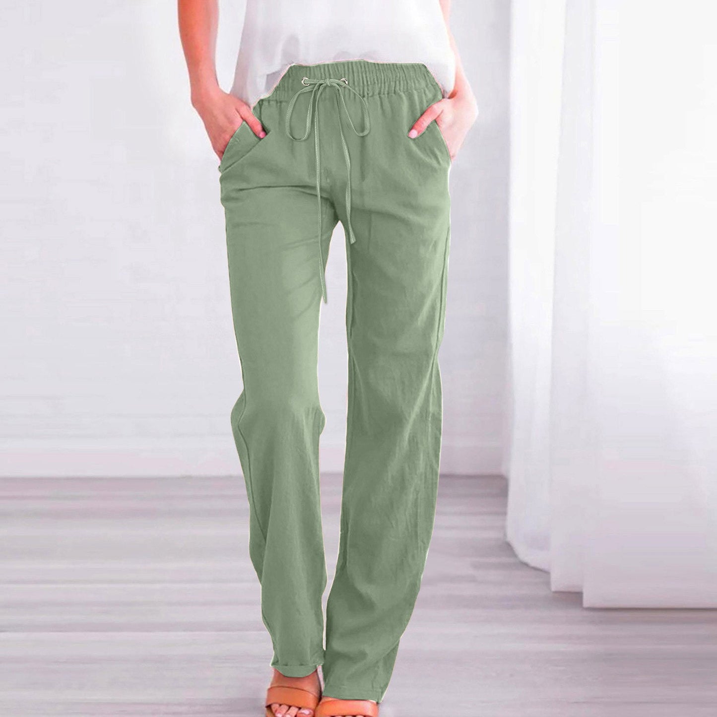 Damen Bequeme Leinen-Hose mit elastischem Bund und Taschen Krohn-e