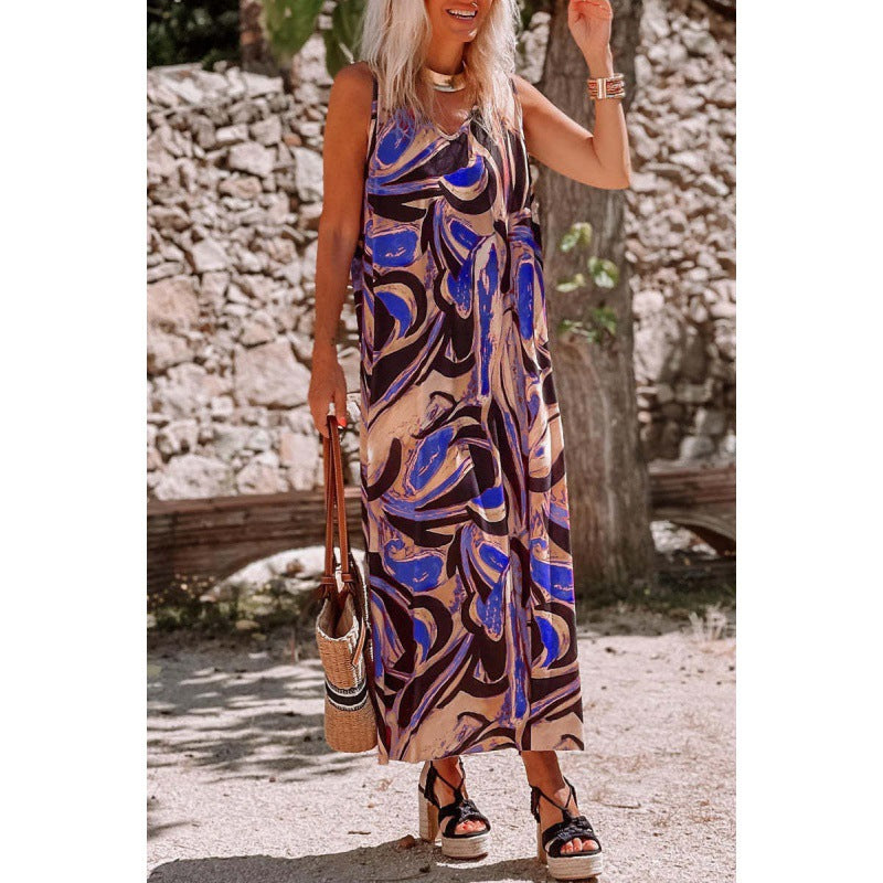 Fudus Damen Kleid: Locker, ärmellos, mit Druck