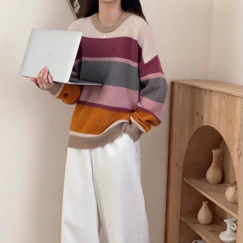 Damen Grob gestrickter Pullover mit lässigen Streifen Krohn-e