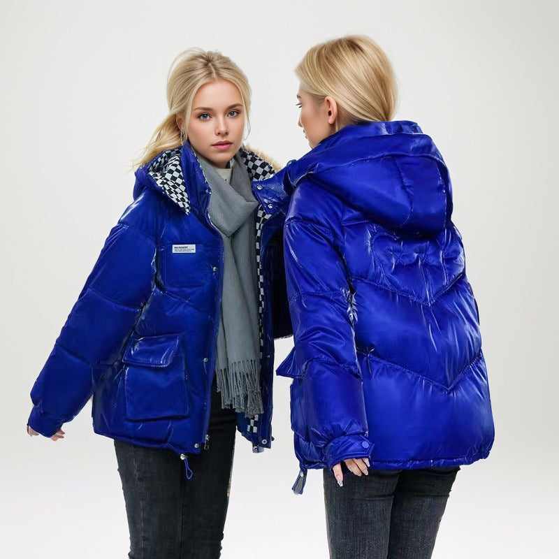 Damen modische glänzende Steppjacke mit hochschließendem Kragen und praktischen Taschen Krohn-e