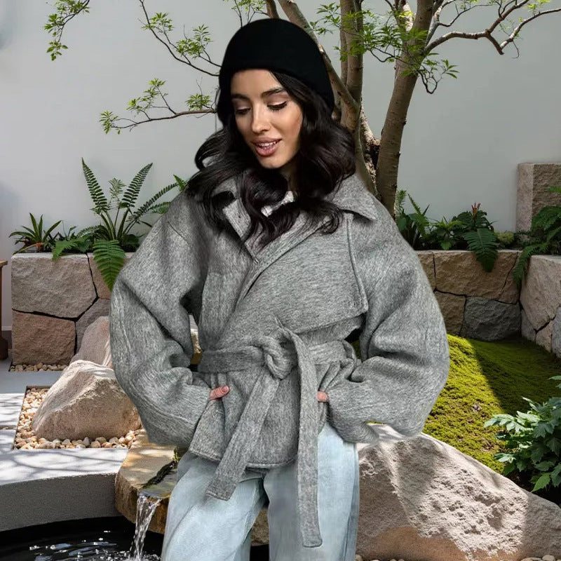 Damen Oversized Wollmantel mit Gürtel Krohn-e