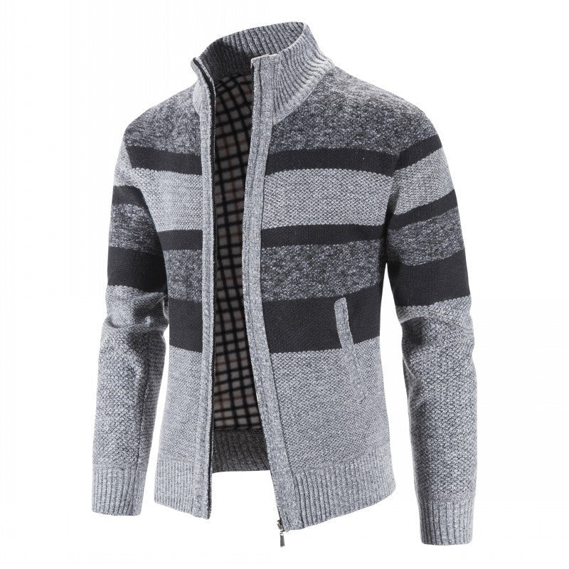 Herren modischer Strickpullover mit durchgehendem Reißverschluss und gestreiftem Design Krohn-e