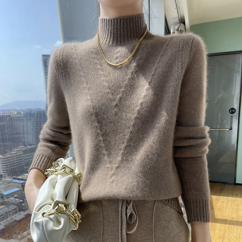 Damen weicher Strickpullover mit hohen Kragen und V-Design Krohn-e