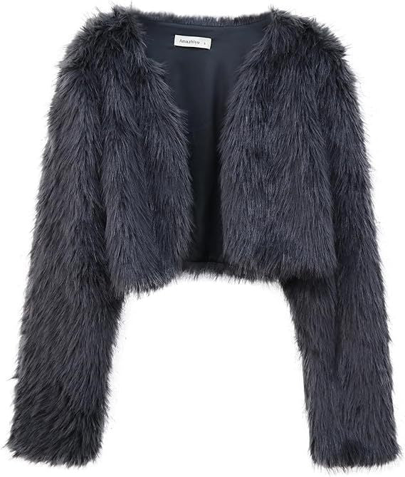 Damen Kurze glamouröse Kunstfelljacke mit lockeren Ärmeln Krohn-e
