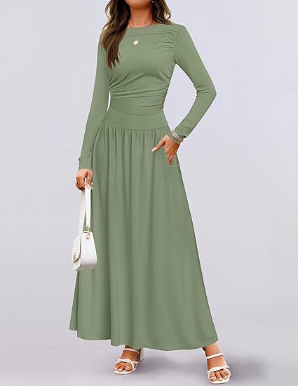 Damen Langärmliges Maxikleid mit eleganten Rüschendetails und praktischen Taschen Krohn-e
