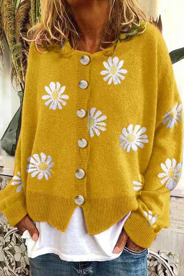 Damen Farbiger Baumwollpullover mit Blumenmuster Krohn-e