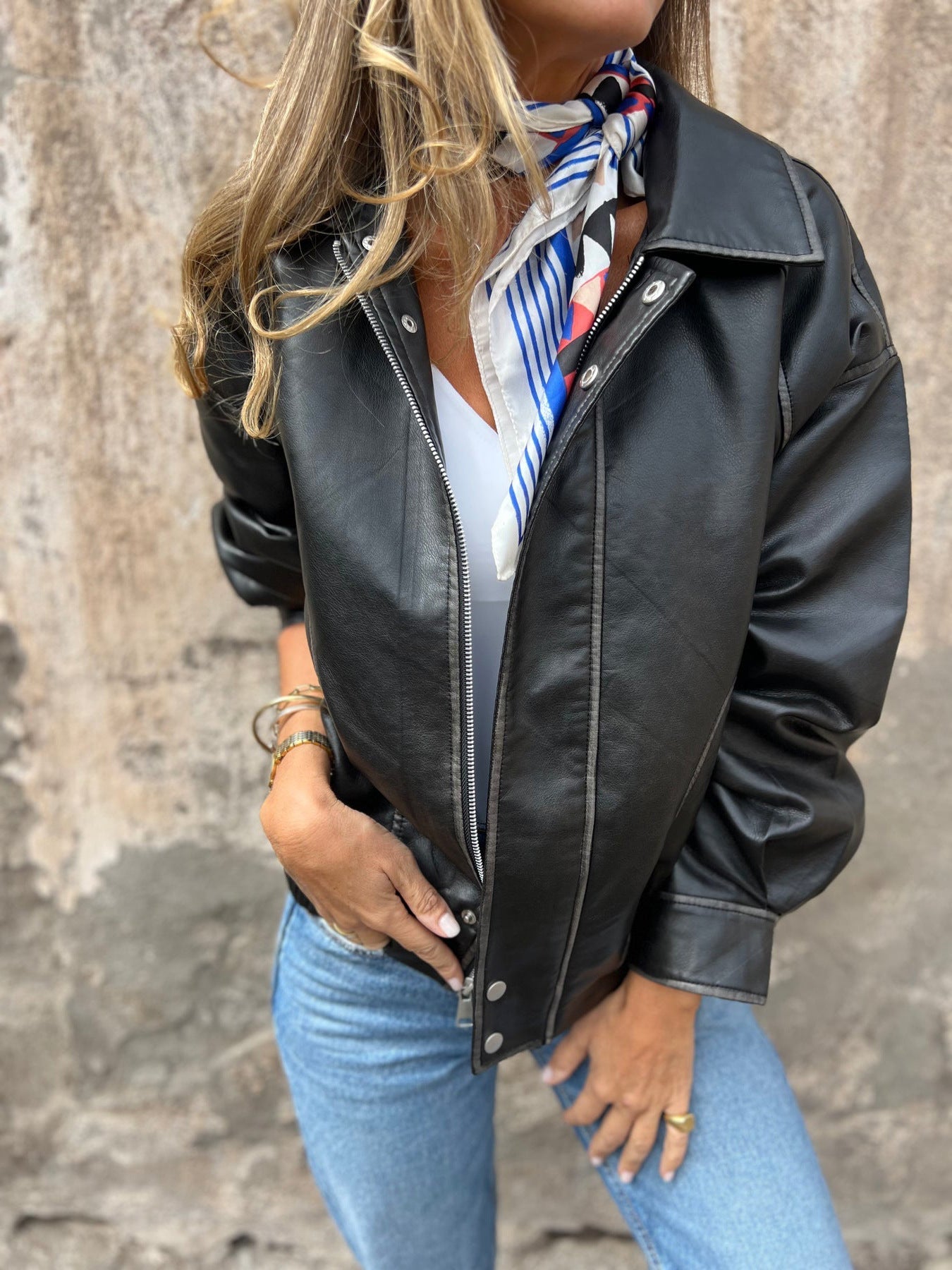 Krohn-e | Lockere Pu-Motorrad Bomberjacke