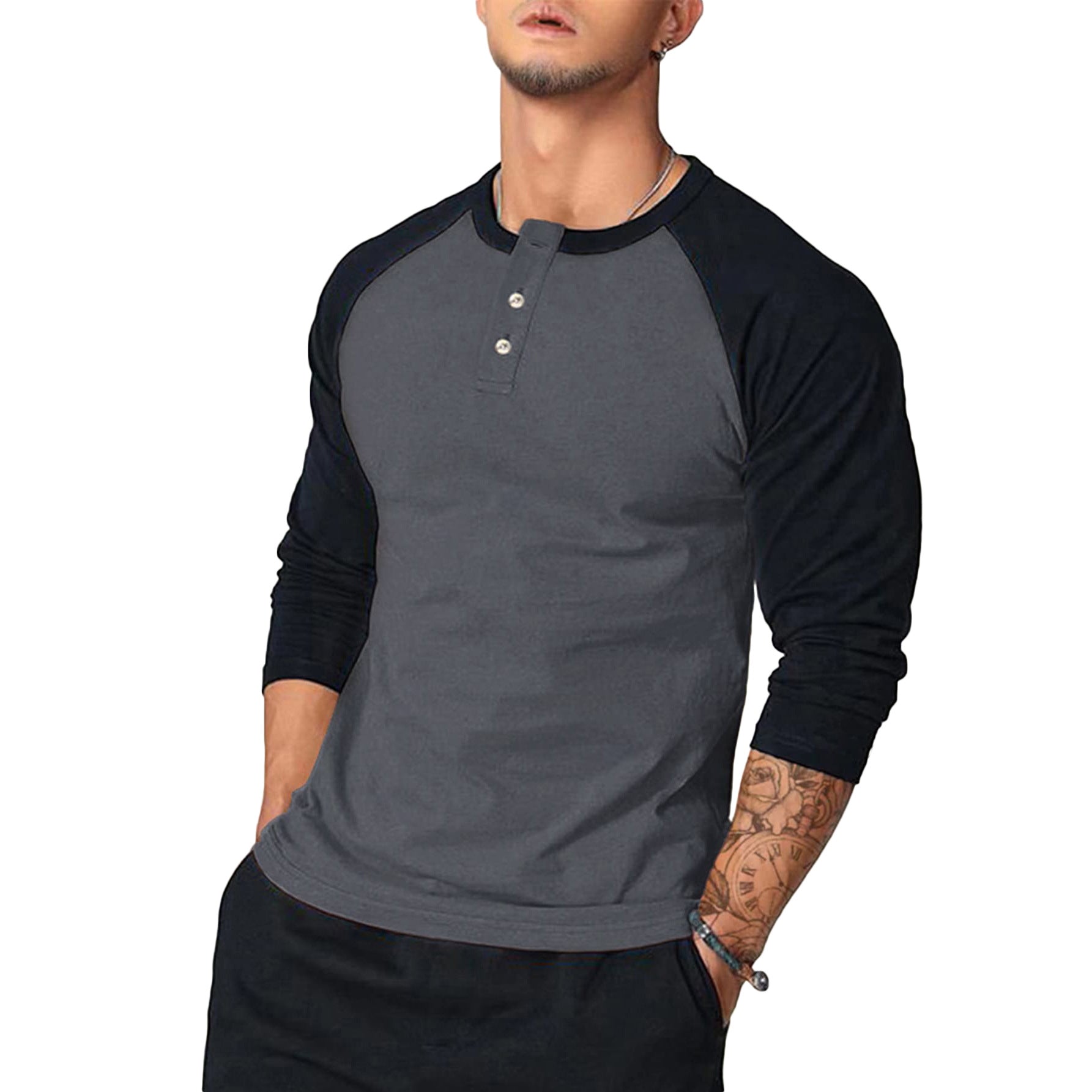 Herren Langarm-Henley-Shirt mit Kontrastärmel Krohn-e