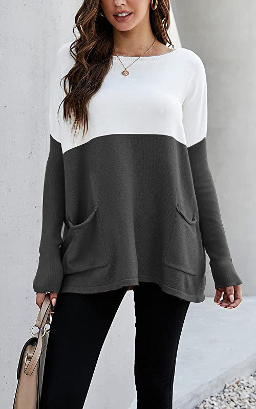 Damen Strickpullover mit großen Fronttaschen und kontrastiertem Design Krohn-e