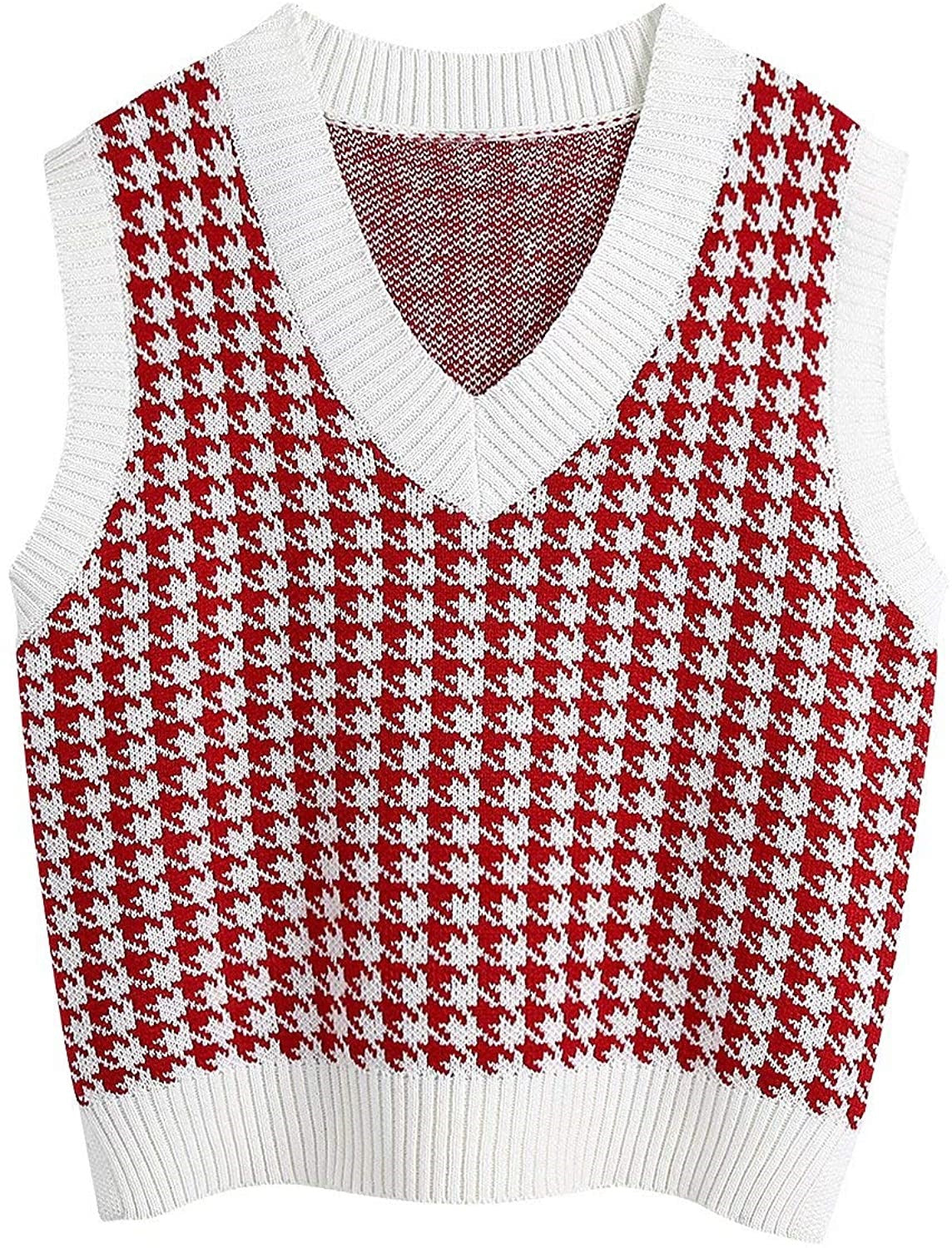Damen ärmellose Strickweste mit modernem Hahnentrittmuster Krohn-e