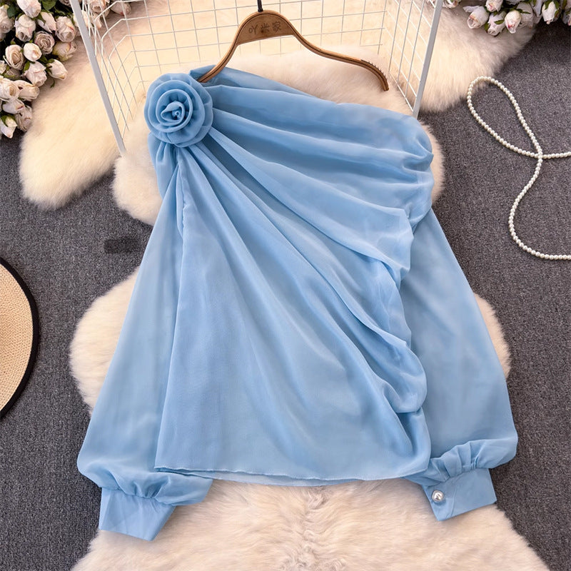 Asymmetrisches Top von Fudus, halbtransparent, einseitig geschulterter Schnitt