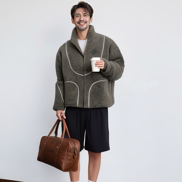 Herren Gemütliche Teddyjacke mit Kontrastnähten Krohn-e