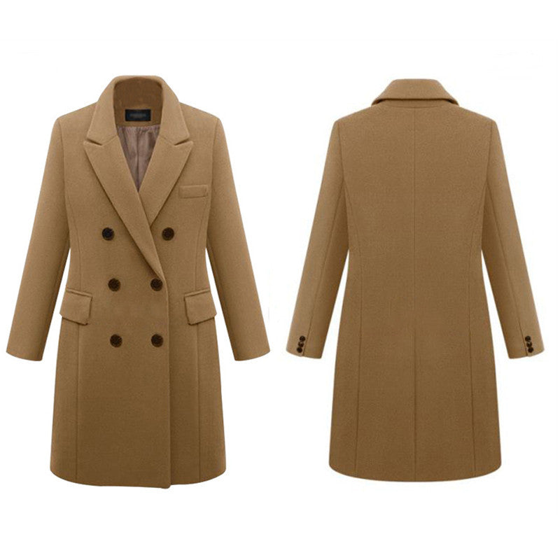 Damen eleganter doppelt-geknöpfter Wollmantel mit Taschen Krohn-e