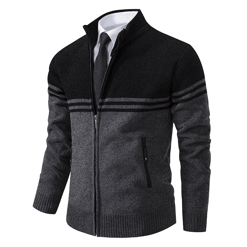 Herren sportliche und modische Strickjacke mit Reißverschluss und kontrastierenden Streifen Krohn-e