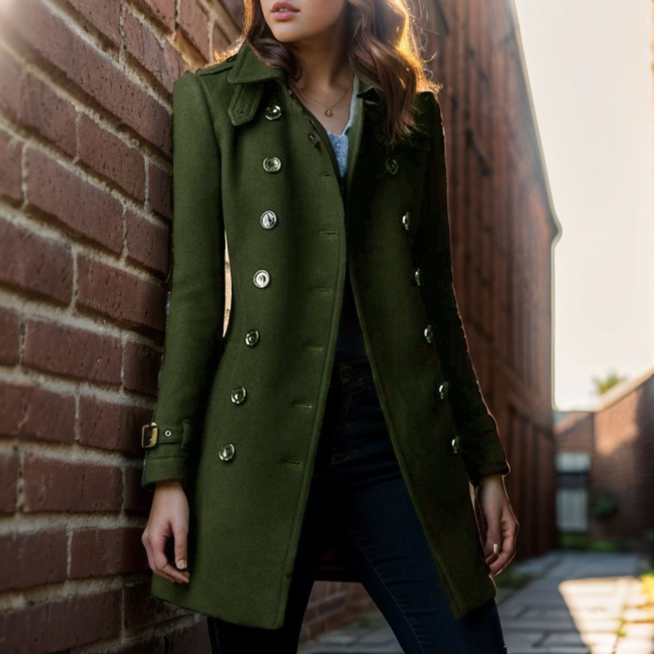 Damen Wollmantel mit stilvollem Knopfdesign Krohn-e