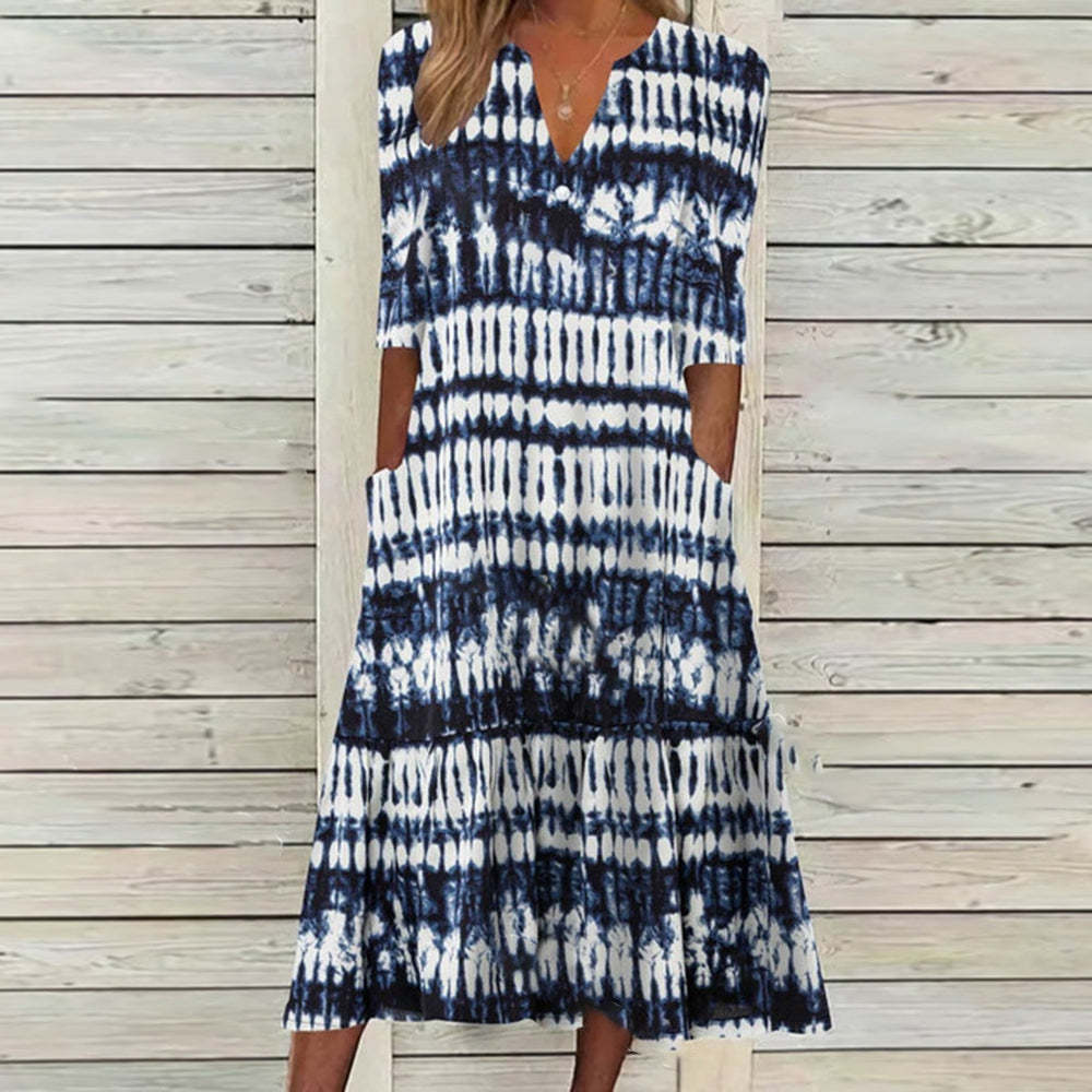 Fudus | Elegantes bedrucktes Kurzarm-Knopfknoppenkleid