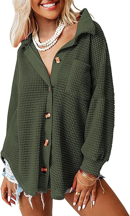 Damen lässige Waffle-Hemdenjacke mit Knopfverschluss Krohn-e