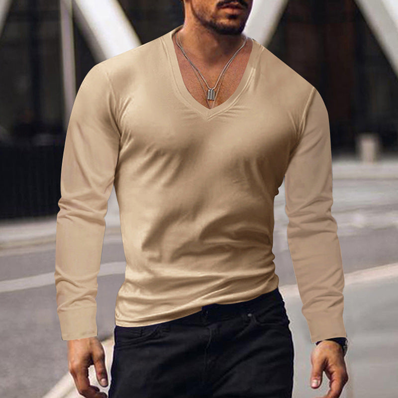 Herren V-Ausschnitt Langarmshirt aus weichem Baumwollmix mit figurbetonter Passform Krohn-e