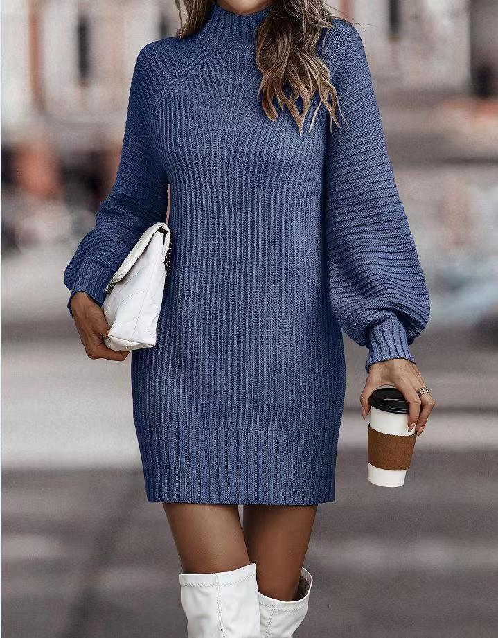 Damen Strickkleid mit weitem Rollkragen und puffärmeligen Details Krohn-e