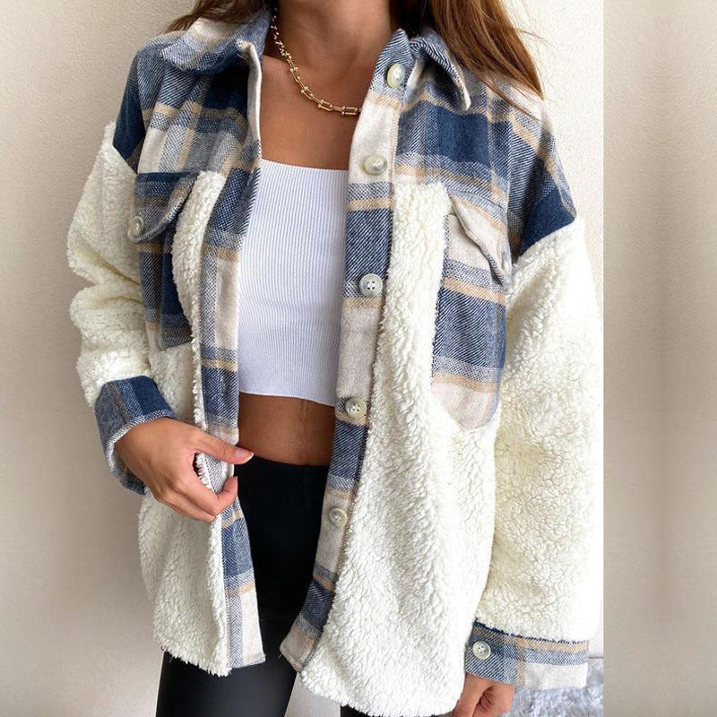 Damen Kuschelige Steppjacke mit kariertem Einsatz Krohn-e