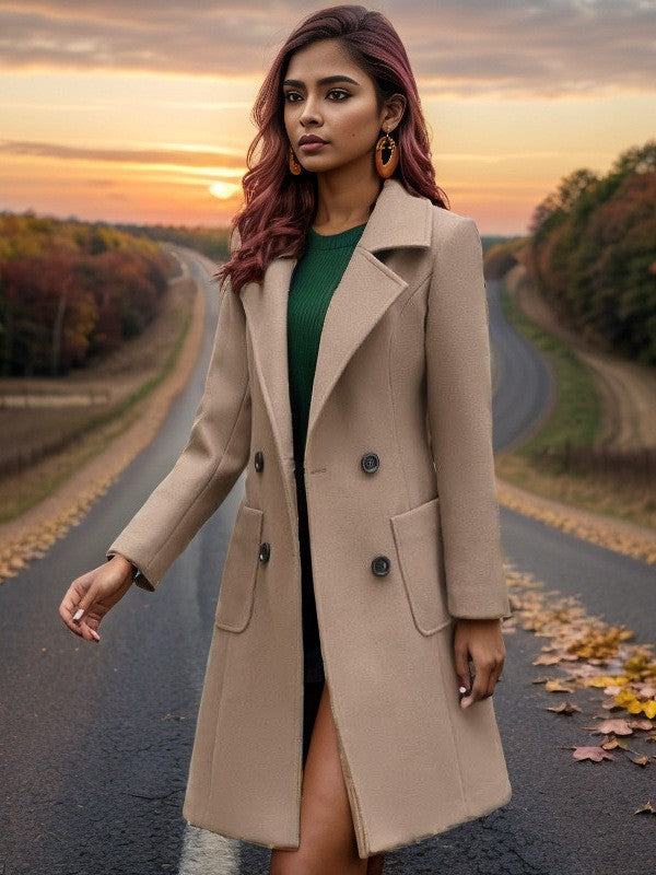 Damen eleganter Wollmantel mit doppelter Knopfleiste und praktischen Taschen Krohn-e