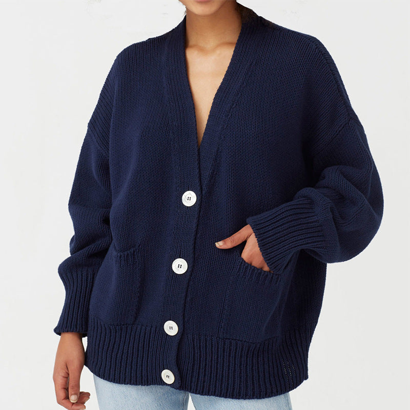 Damen Oversized Strickjacke mit Taschen und V-Ausschnitt Krohn-e