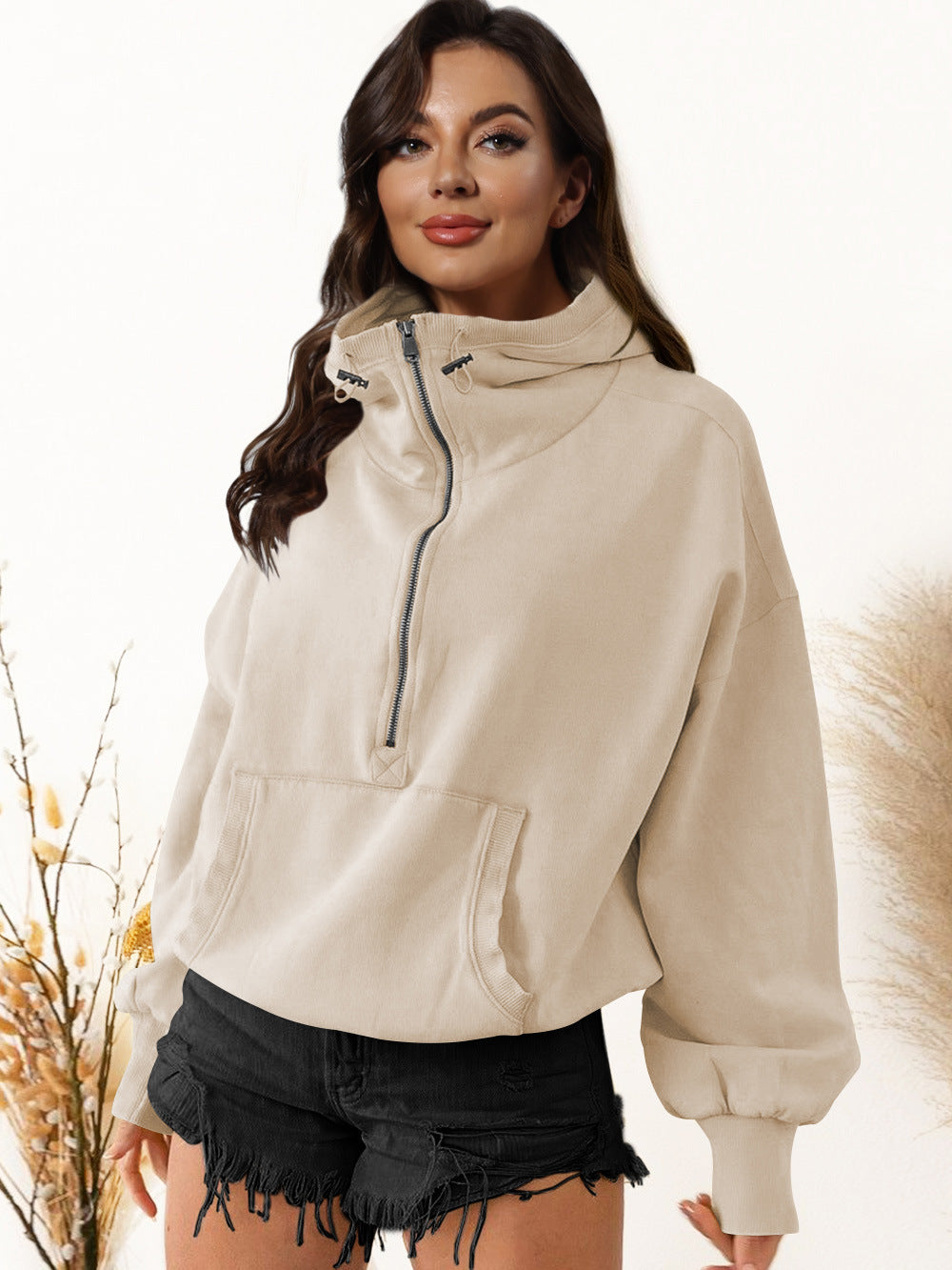 Damen lässiger Kapuzensweater mit halbem Reißverschluss Krohn-e